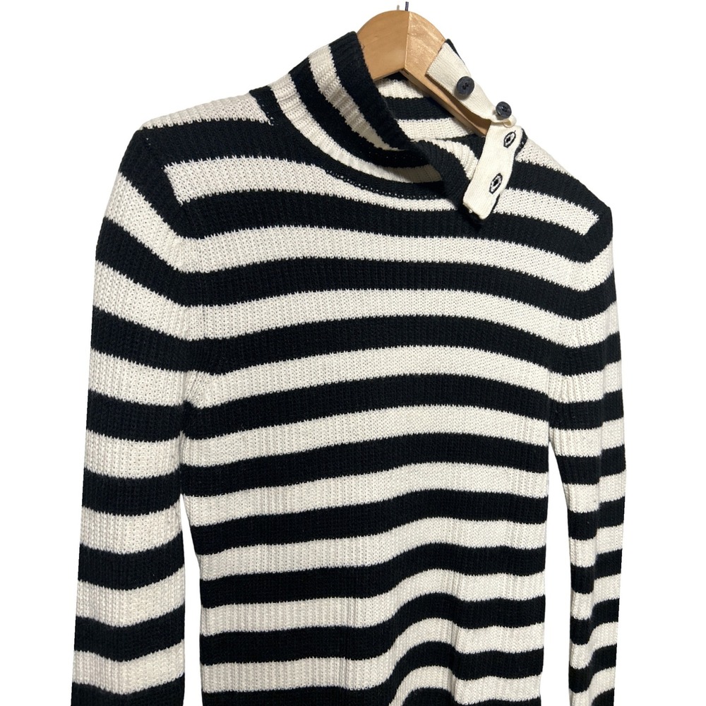 BDG Ribbed Side Collar Button Sweater Black White Stripe Women's Size Medium NWT